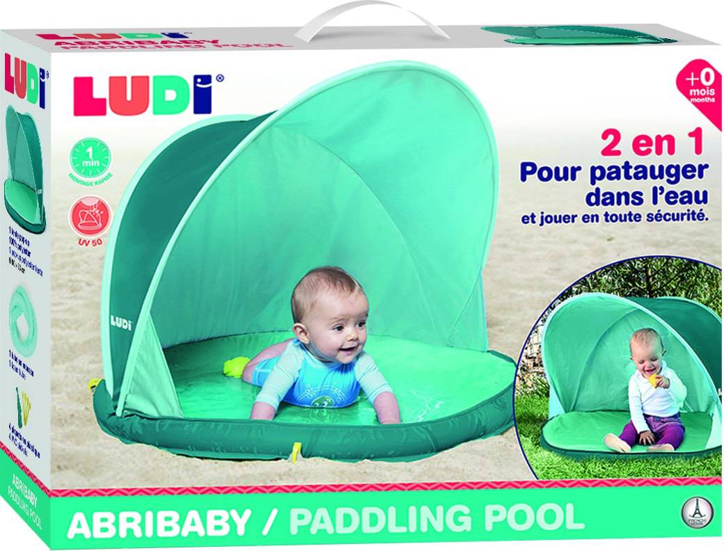 Ludi Piscina Emergente Con Tienda Anti UV 50 Y Bolsa De Transporte - Carpa De Playa Y Piscina Para Bebés Desde El Nacimiento - 115x70x70 Cm