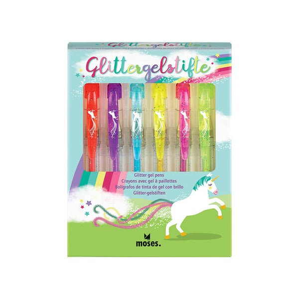 Bolígrafos gel con purpurina de Unicornio · Moses