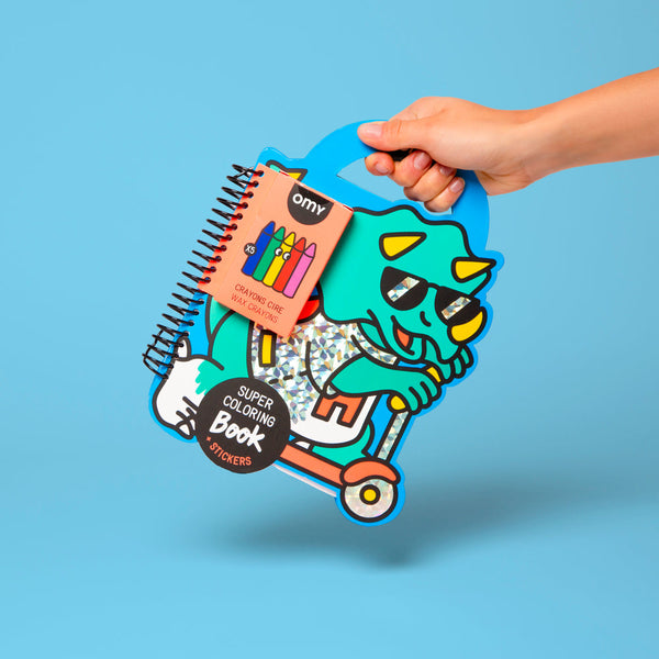 Libro con pinturas y pegatinas Dinos · OMY