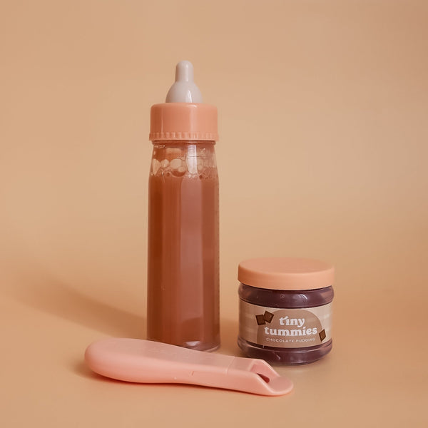 Biberon Mágico y Tiny Potito Chocolate con cuchara para muñecos · Tiny Harlow