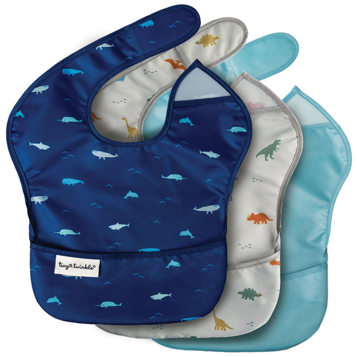 Pack 3 baberos impermeables Ocean Dino Slate · Tiny Twinkle - Bizcocho de Yogur