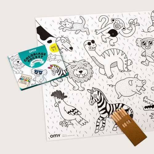 Pocket OMY Animals para colorear + 6 lápices colores - Bizcocho de Yogur
