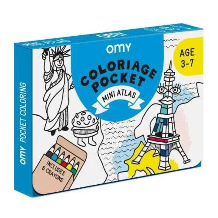 Pocket OMY Atlas para colorear + 6 lápices colores - Bizcocho de Yogur