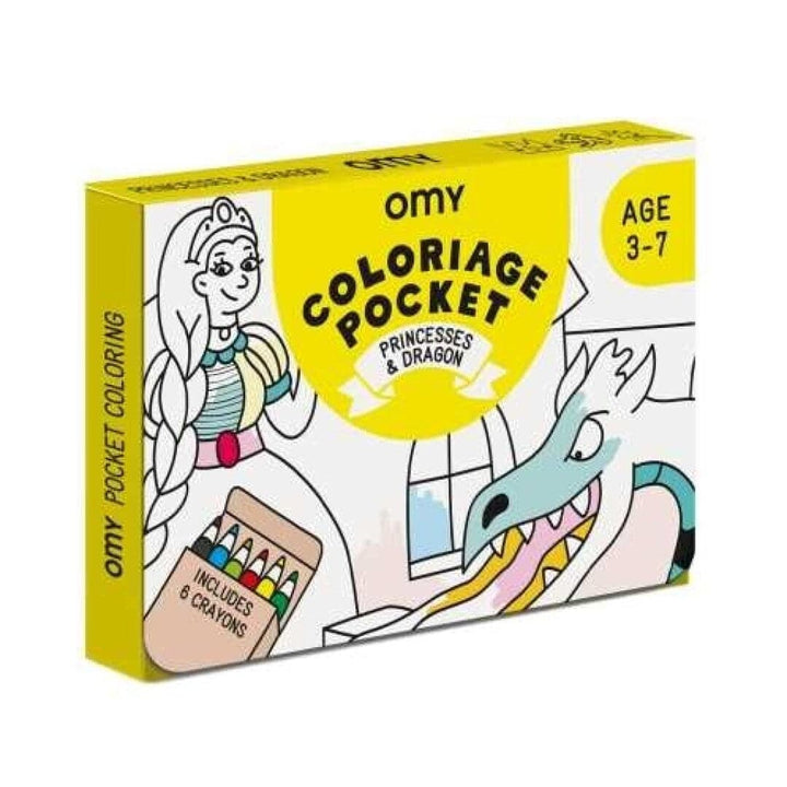 Pocket OMY Princesas para colorear + 6 lápices colores - Bizcocho de Yogur